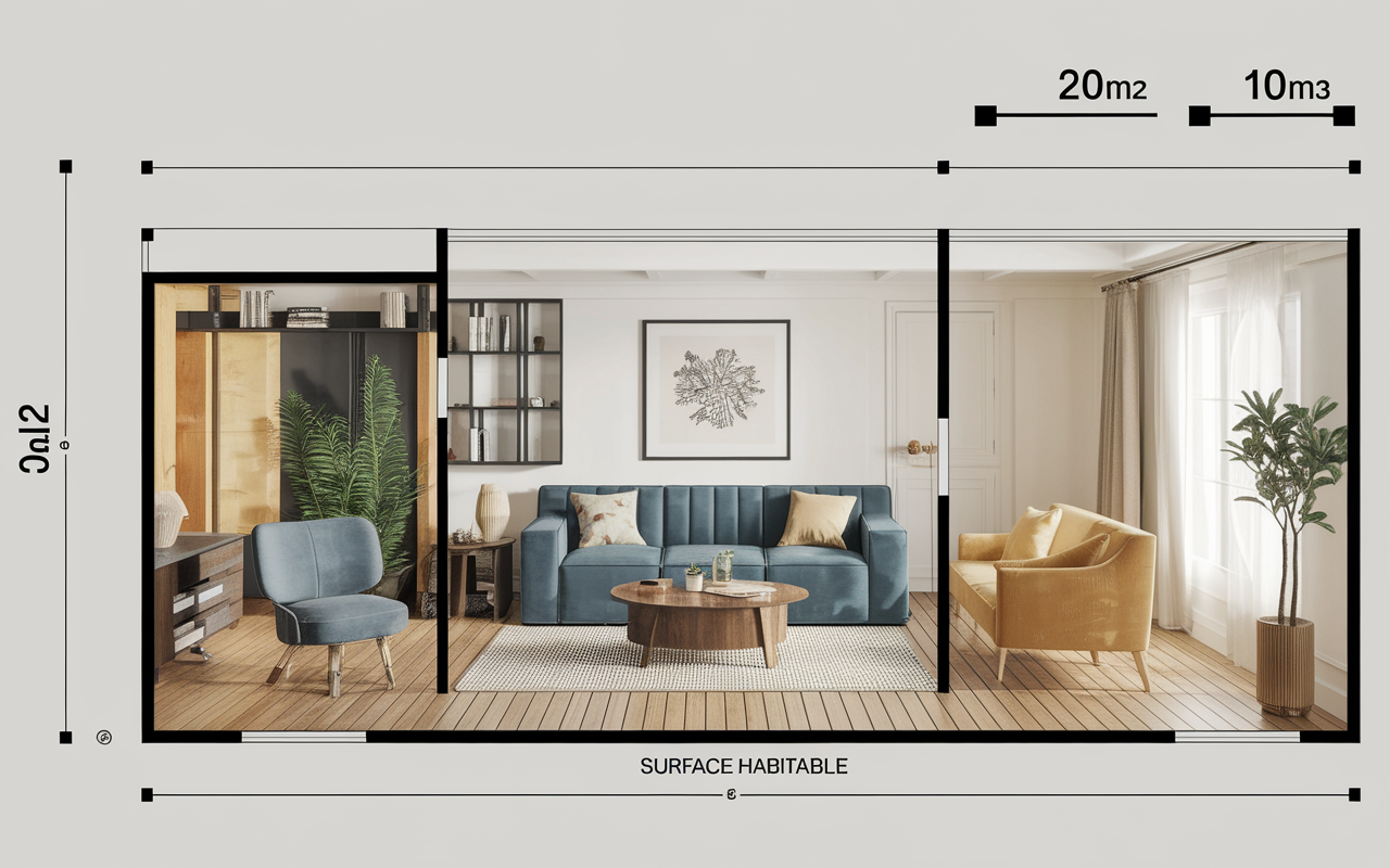 plan piece avec meubles et cartons pour volume demenagement