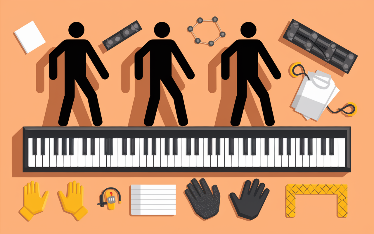 Piano droit soulevé, sécurité déménagement piano droit
