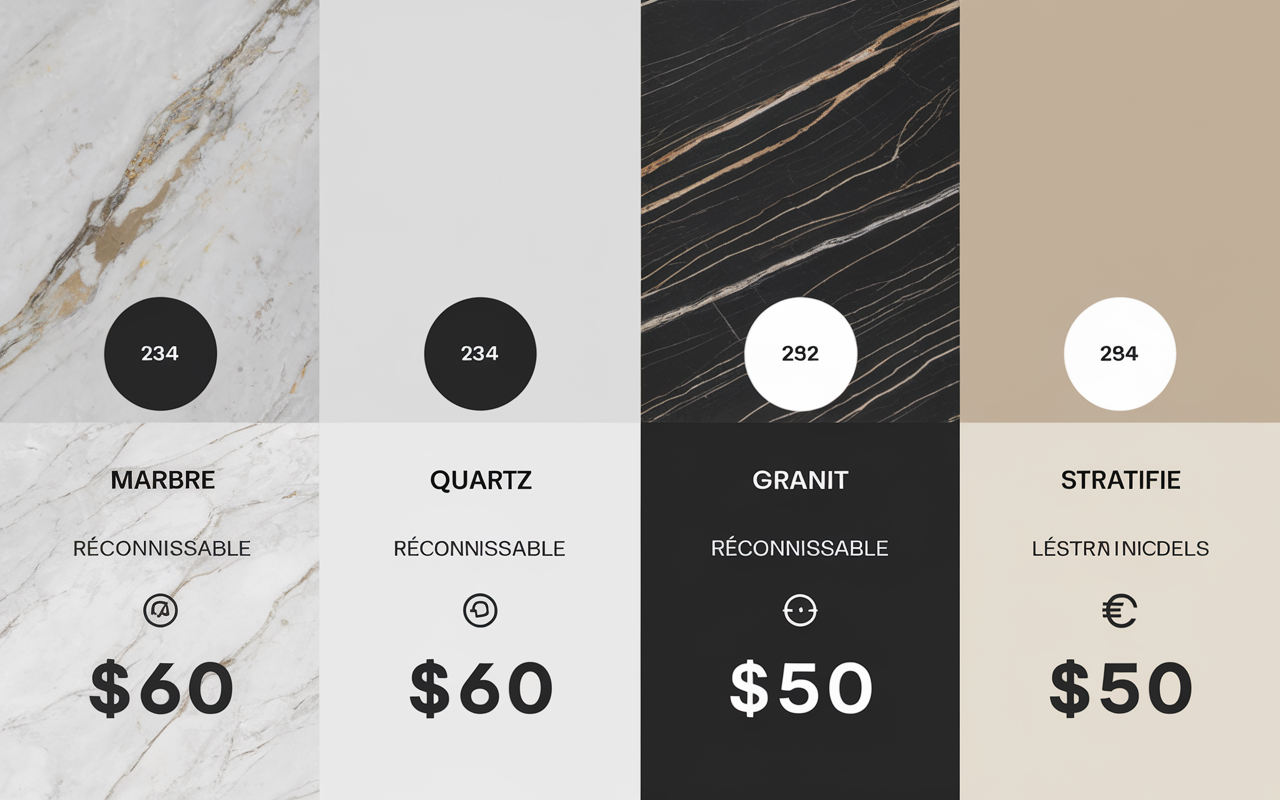 comparatif marbre quartz granit 2026 infographie