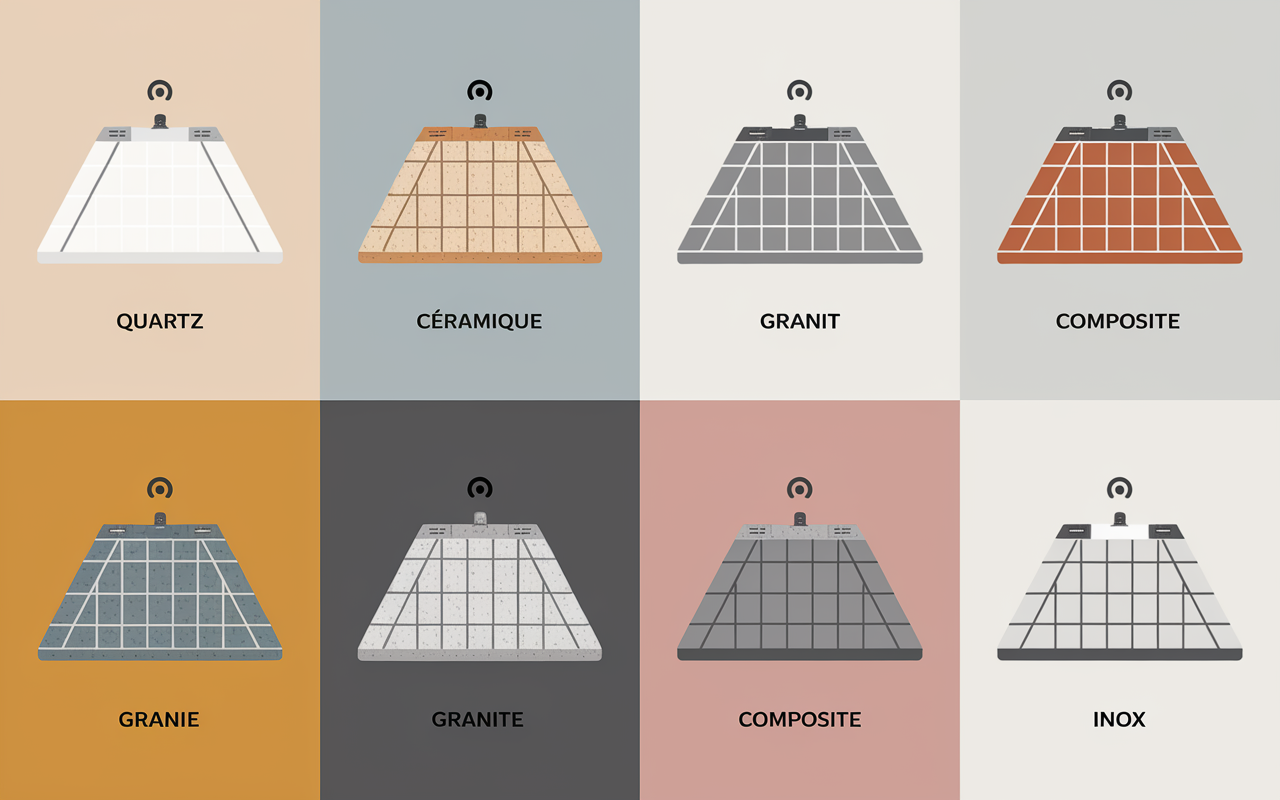 Plans de travail quartz ceramique granit composite inox cuve intégrée