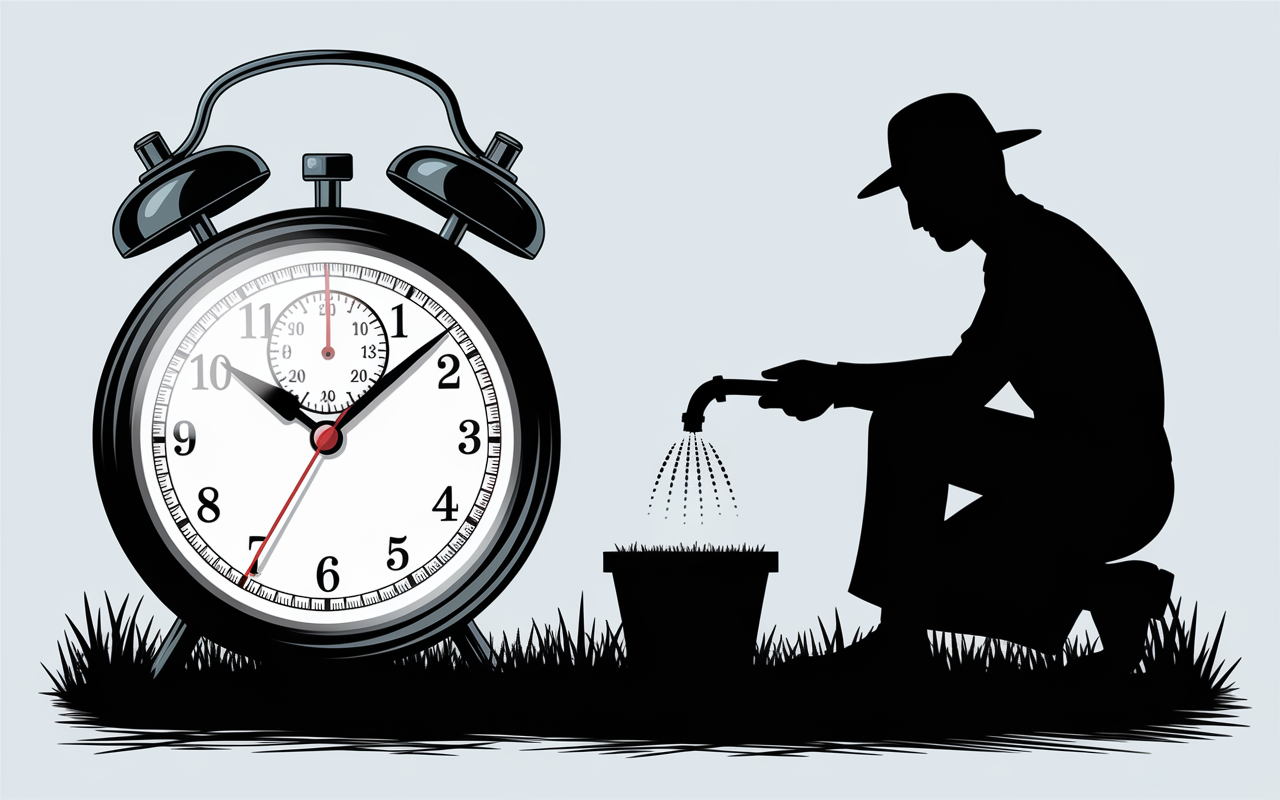 tondeuse noyee temps attente chronometre jardin