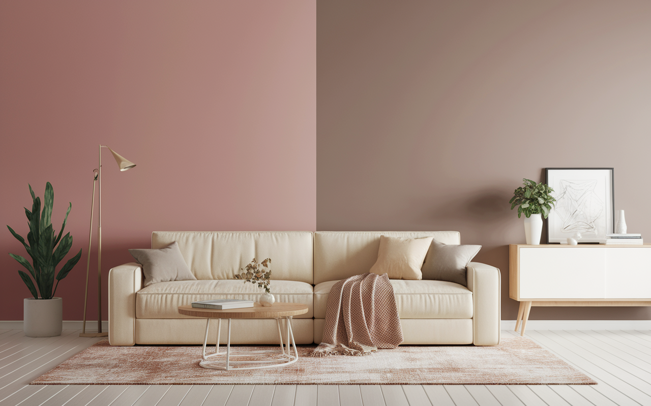 Intérieur contemporain duo peinture rose poudré et taupe