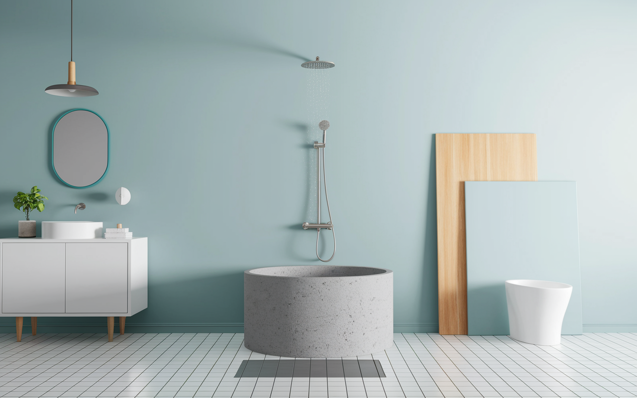 receveur de douche coupe sur supports beton pieds mortier panneaux