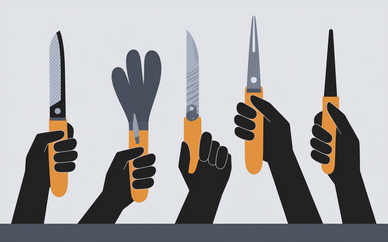 couper en tronçon, couteau, gants, scie à main