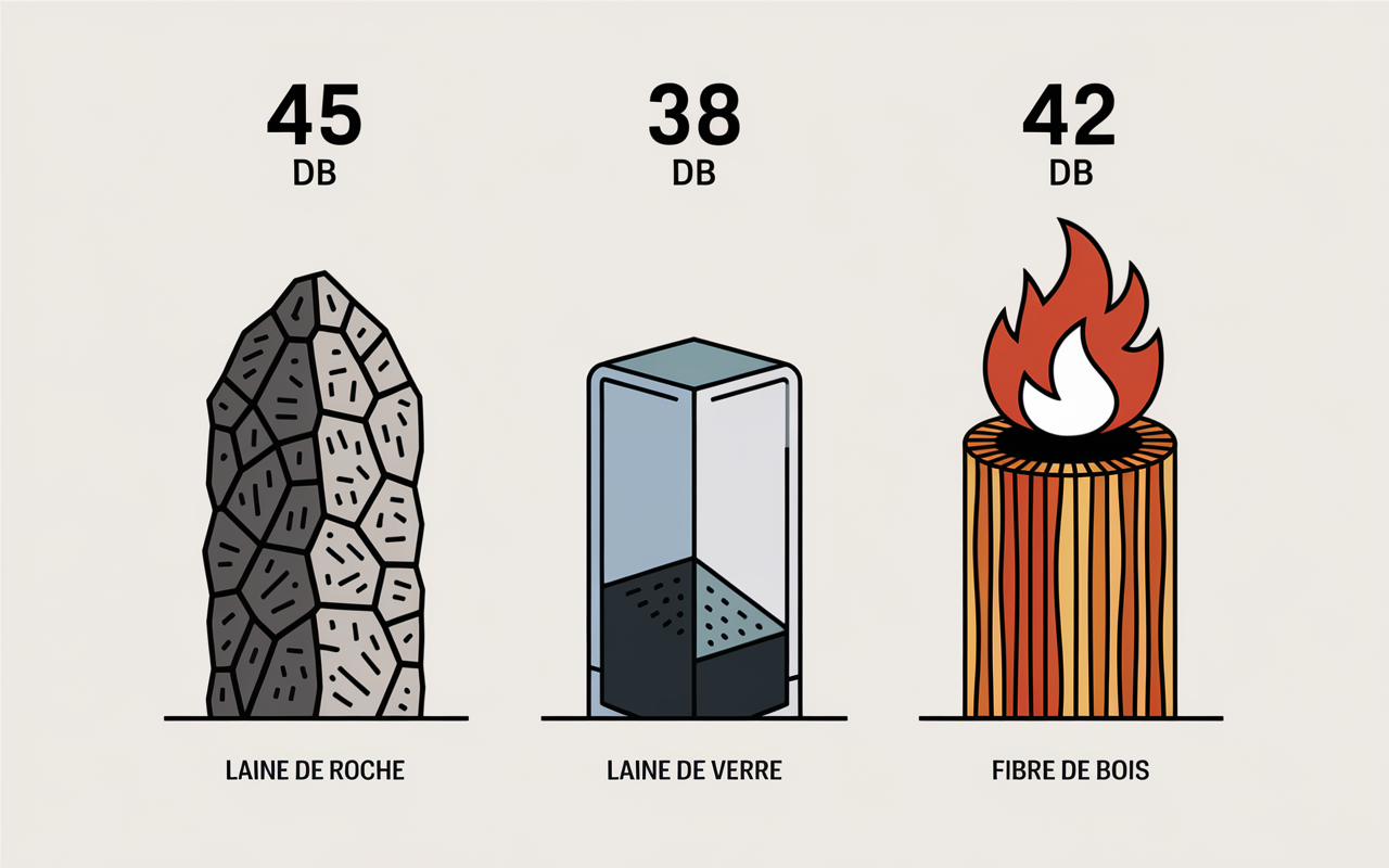 Comparatif isolation phonique laine de roche, laine de verre, fibre de bois