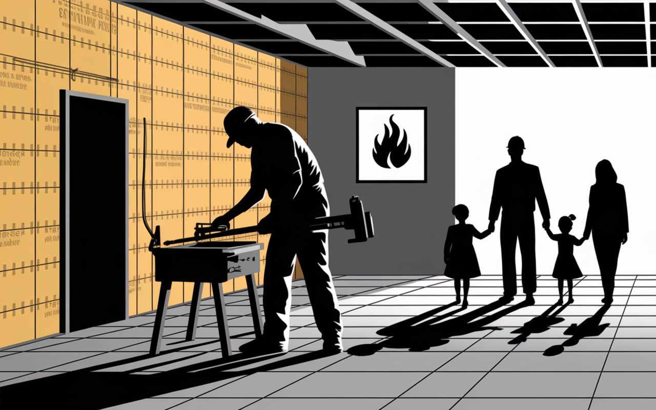 Plaquiste isolation sur cloison chantier