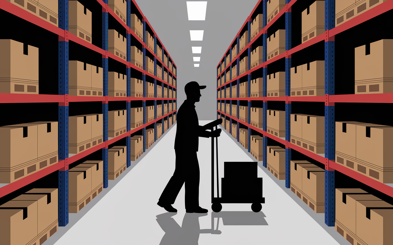 Préparateur picking logistique dans rayonnages