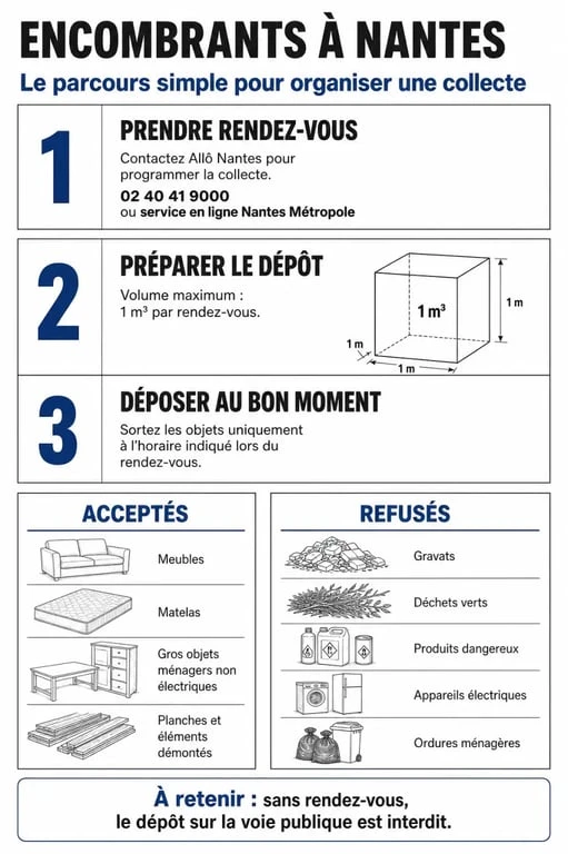 Infographie des règles de collecte des encombrants à Nantes : procédure et consignes