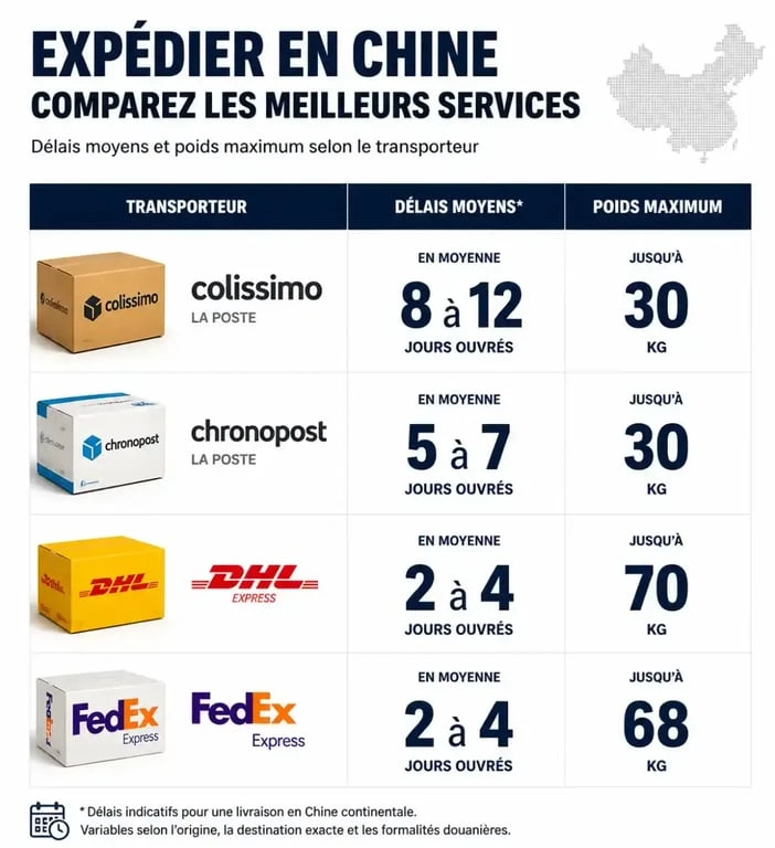 Comparatif des transporteurs pour envoyer un colis en Chine