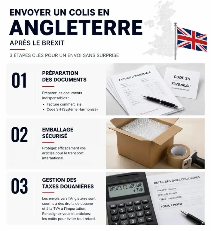 Infographie des étapes pour envoyer un colis en Angleterre après le Brexit