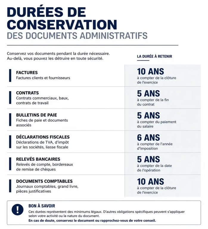 Tableau récapitulatif des durées de conservation des documents administratifs et personnels