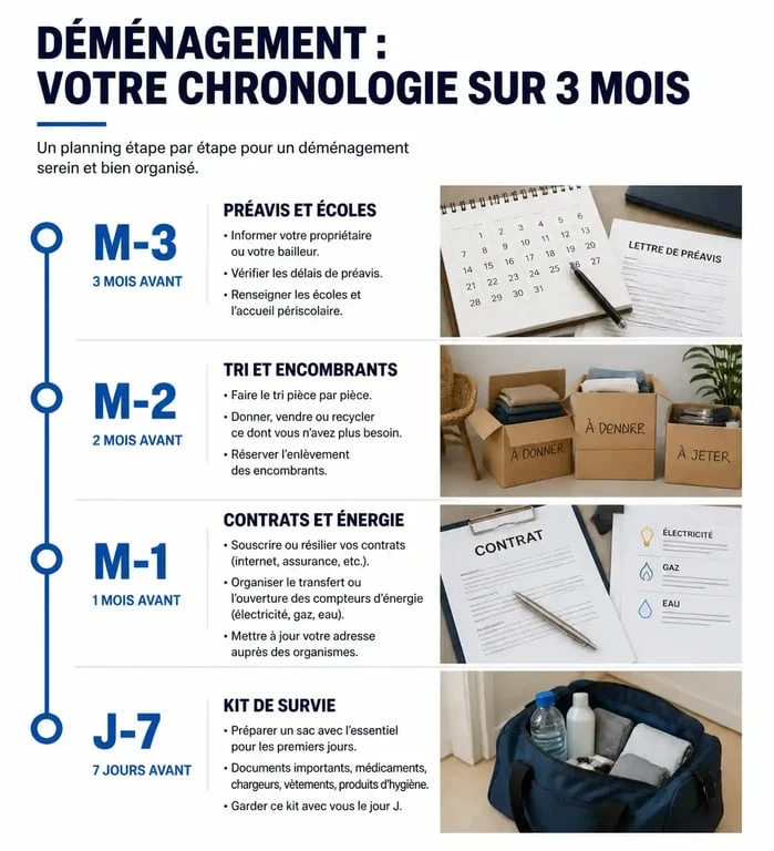 Infographie des étapes clés pour changer de région et réussir son déménagement