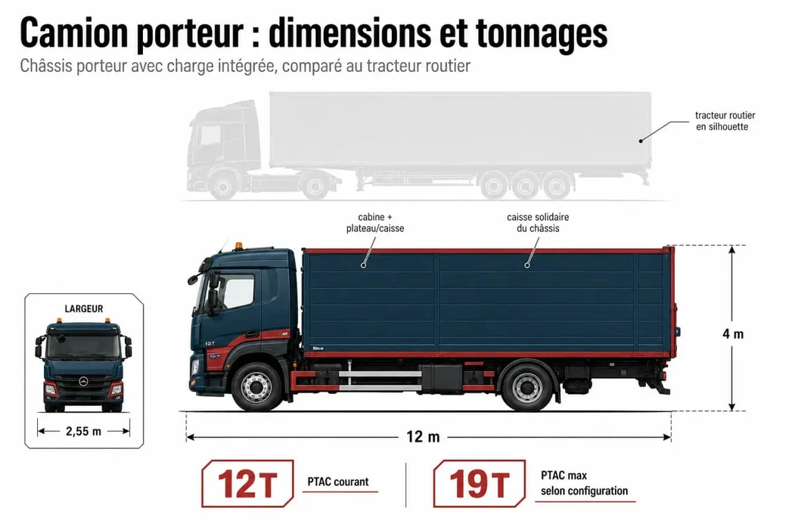 Camion porteurs : comparaison visuelle des dimensions, tonnages et usages d’un porteur