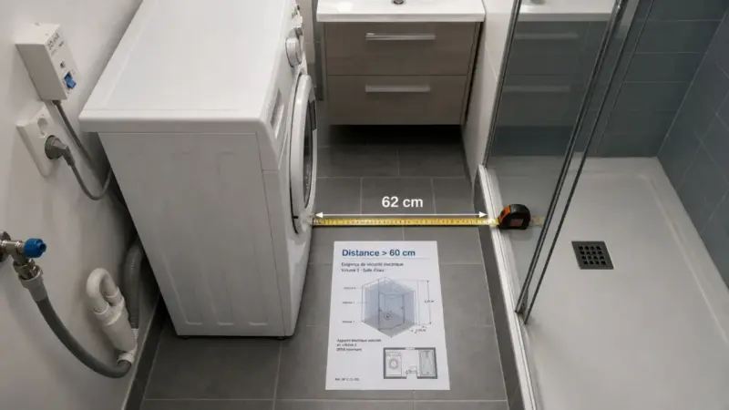 Lave-linge dans la salle de bain : 60 cm à respecter et solutions d’aménagement