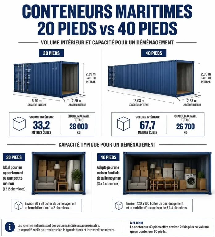 Infographie comparative des conteneurs pour un déménagement vers La Réunion