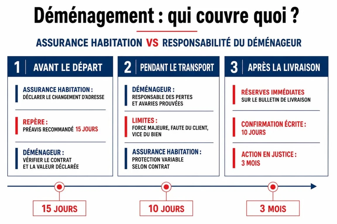 Assurance pour déménagement : comparatif visuel des couvertures entre assurance habitation et déménageur