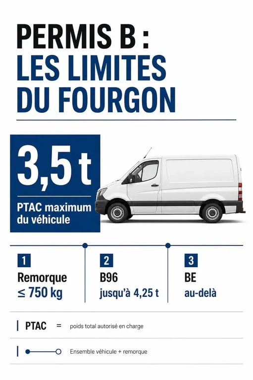 Camion permis B : limites de PTAC, remorque et catégories B96/BE