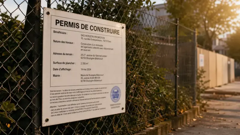 Permis de construire panneau : 80 cm, 2 mois et les mentions à afficher pour éviter un recours