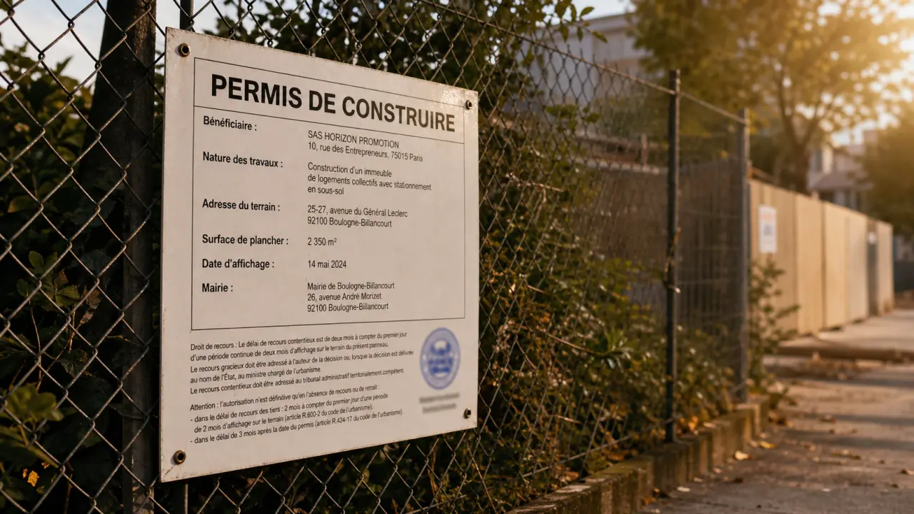 Permis de construire panneau : 80 cm, 2 mois et les mentions à afficher pour éviter un recours