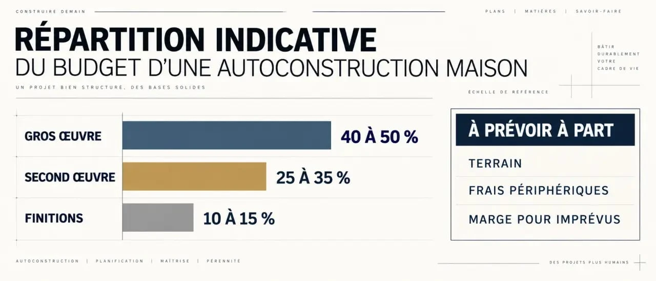 Répartition indicative du budget d’une autoconstruction maison entre gros œuvre, second œuvre et finitions