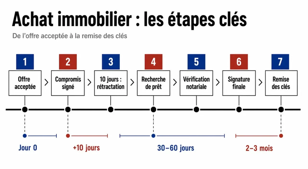 Étape achat immobilier délai : frise chronologique des principales étapes d’un achat immobilier