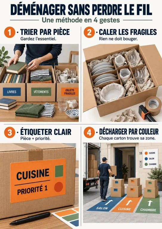Astuce pour déménager : trier, emballer et étiqueter les cartons pour faciliter le déchargement