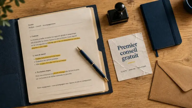 Le conseil notarial gratuit donne une première orientation, pas un acte juridique